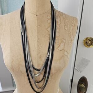 Multi strand gunmetal silver mesh chain necklace magnetic clasp